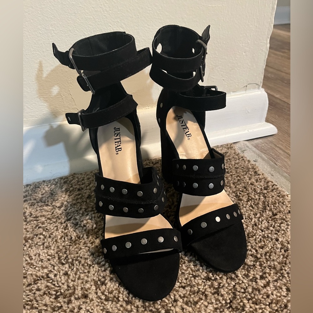 Black studded chunky heels
